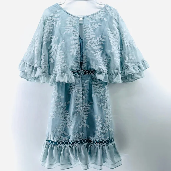 NWT SELFIE LESLIE Caspar Leafy Romantic EMBROIDERED DRESS Mod BABY BLUE WOMENS S - Picture 9 of 11